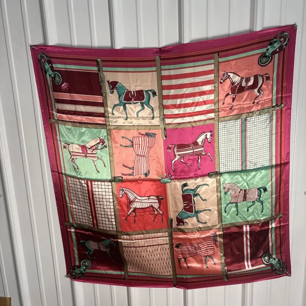 Equestrian Silk Feel Scarf 35 In X 35 In EUC